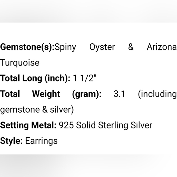 GENUINE Spiny Oyster & Arizona Turquoise 925 Sterling Silver Earrings ar… - Picture 3 of 3